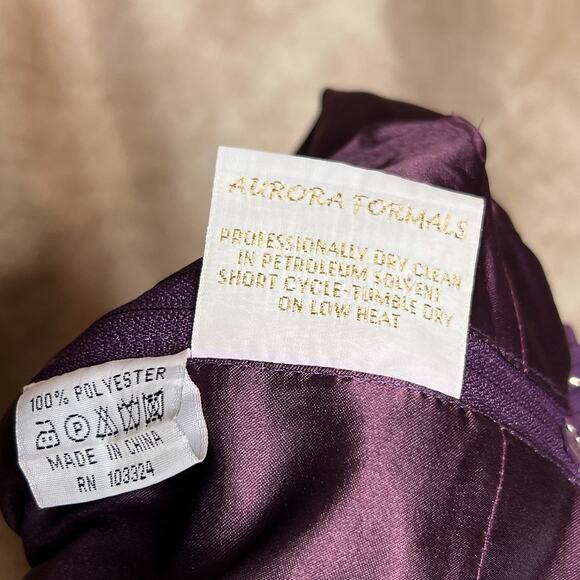 Aurora Formals Strapless Drop Waist Ruched Bodice Beaded Dress Gown Purple Fairy - Picture 5 of 8